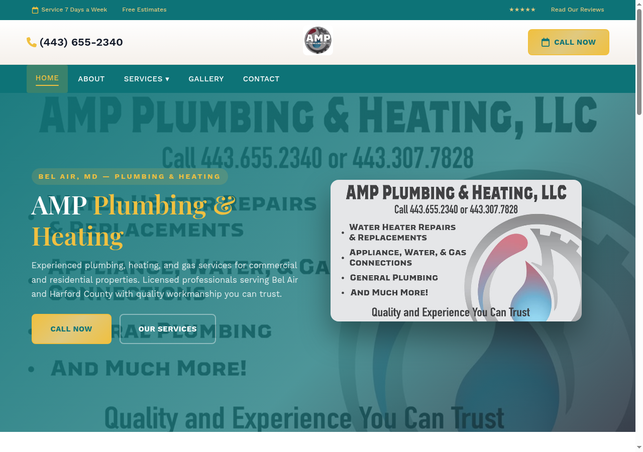 AMP Plumbing & Heating website preview
