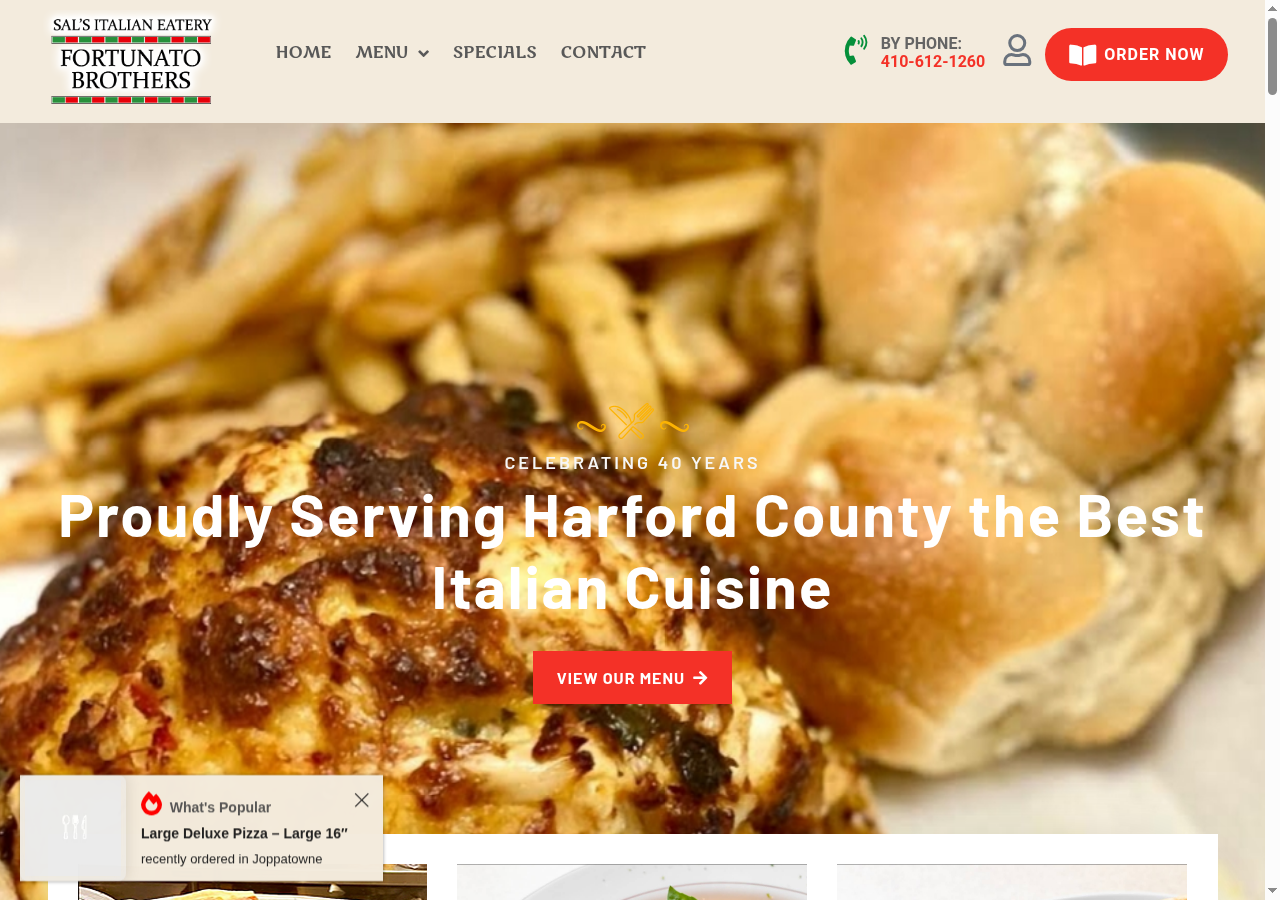Fortunato Brothers Pizza website preview