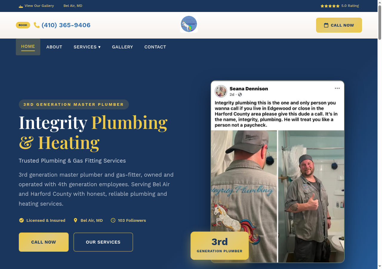 Integrity Plumbing & Heating website preview