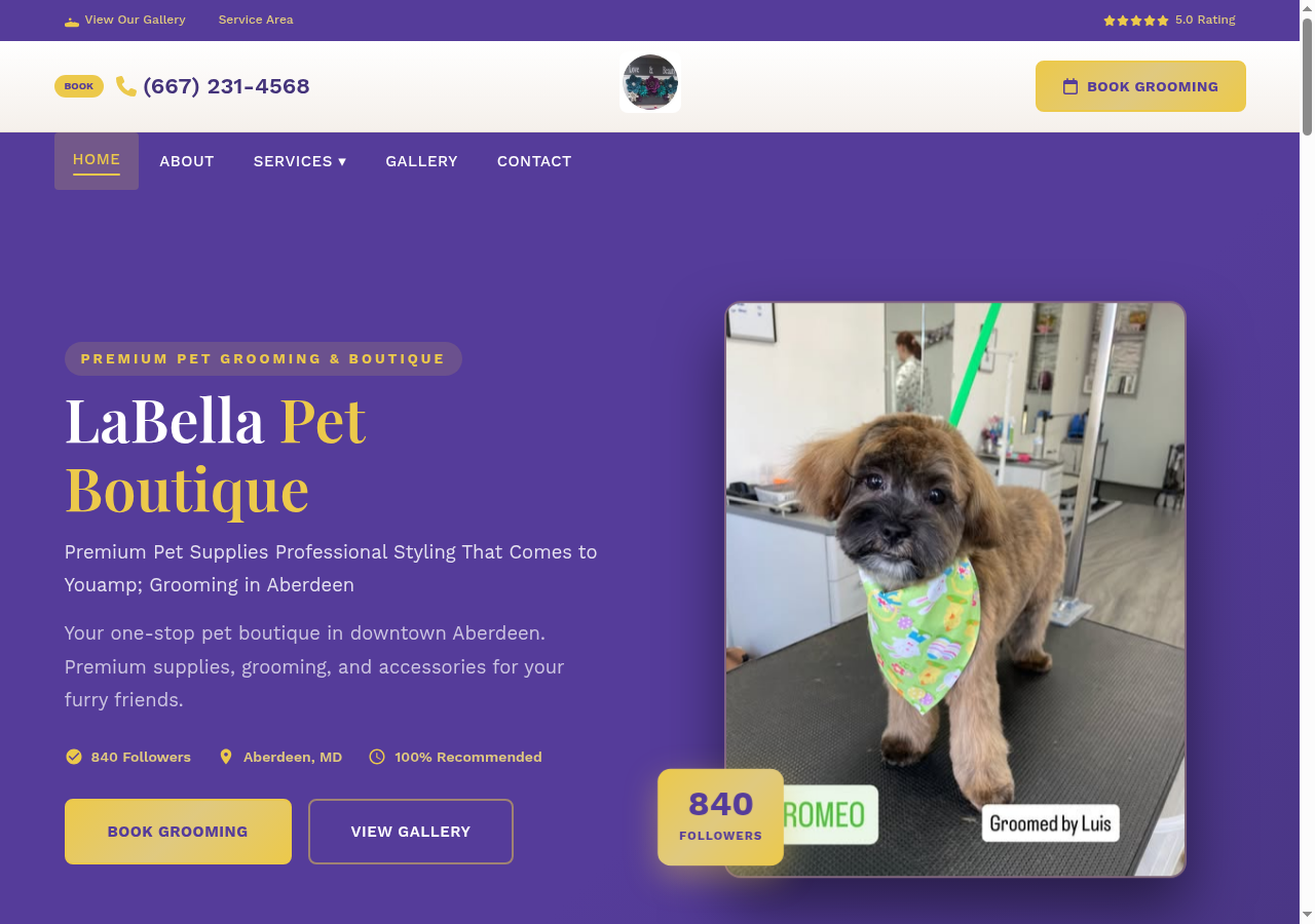 LaBella Pet Boutique website preview