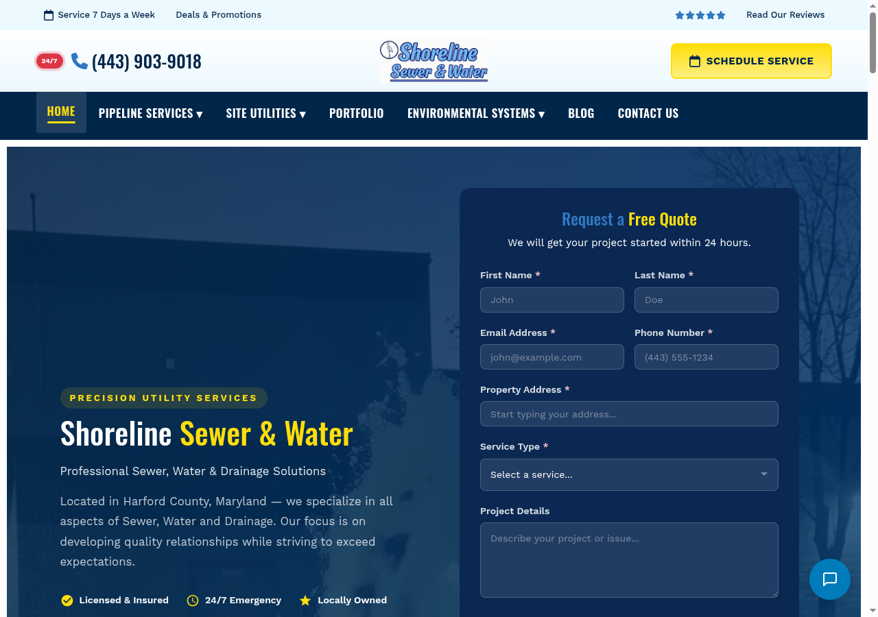 Shoreline Sewer & Water website preview